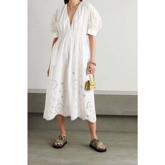 GANNI Broderie anglaise organic cotton midi dress NWT size 36/4-6 $445 - Picture 2 of 6
